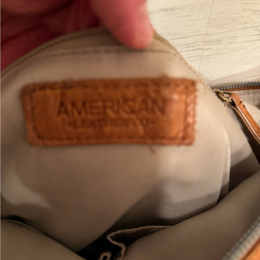 American Leather Co Jamestown Tan Brown Top Handle Shoulder Crossbody Purse - Picture 7 of 9